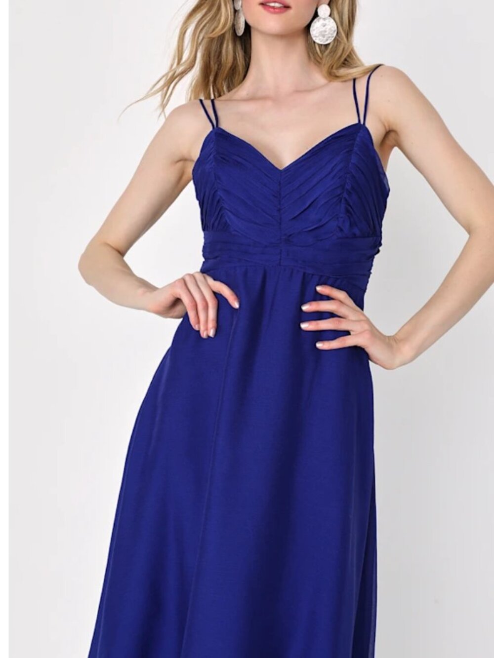 Lulus Gorgeous Celebrations Navy Blue Pleated Chiffon Midi A-Line Dress | Size L